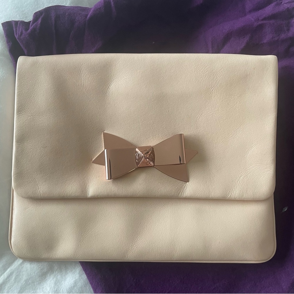 Ted Baker, women’s bow clasp clutch bag, natural